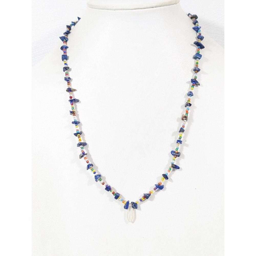 Beachy Boho Blue Stone Multi‎ Color Glass Layering Necklace 22 in
